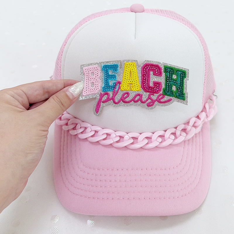 SEQUIN BEACH PLEASE Embroidered Hat Patch