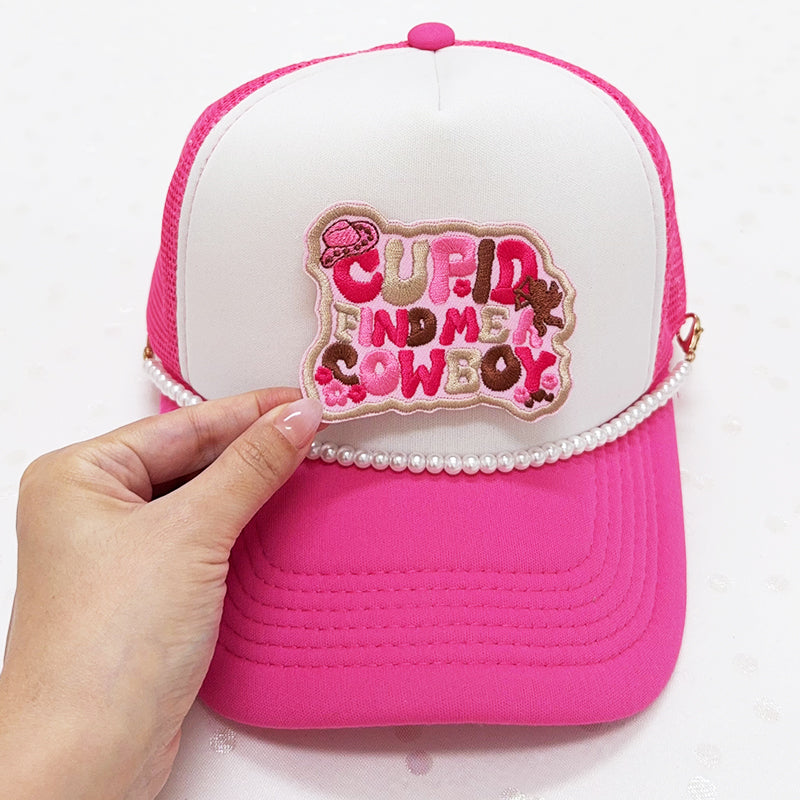 CUPID FIND ME A COWBOY  Embroidered Iron-On Patch