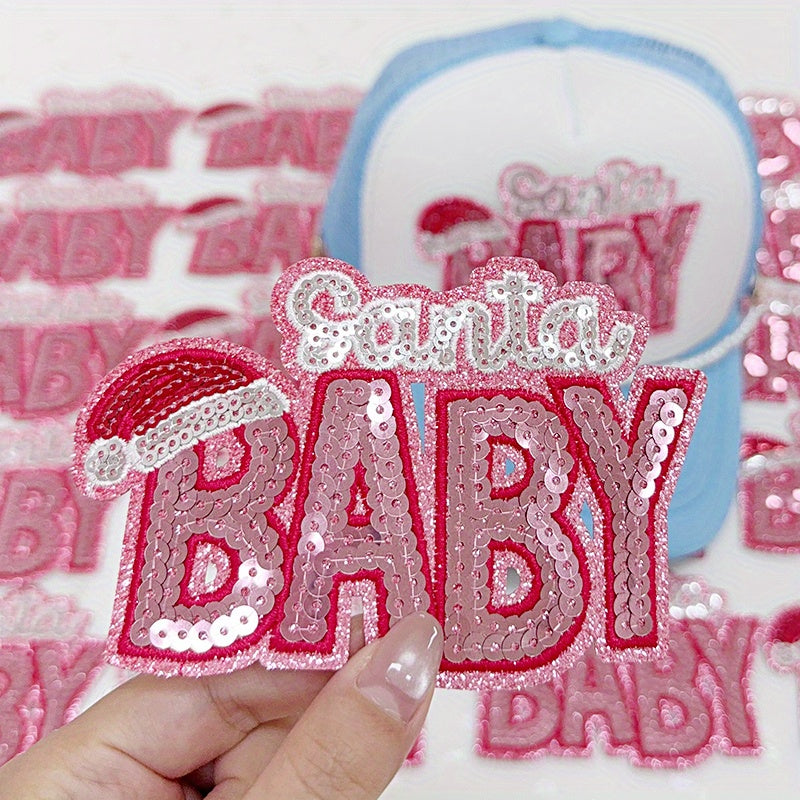 SANTA sequin Embroidered Iron-On Patch
