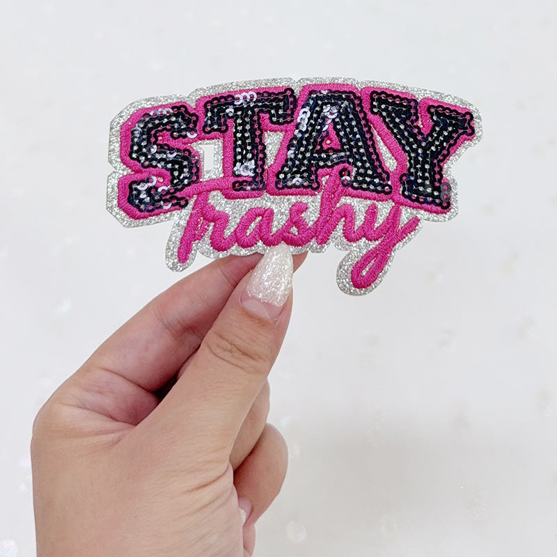 SEQUIN STAY TRASHY Embroidered Hat Patch