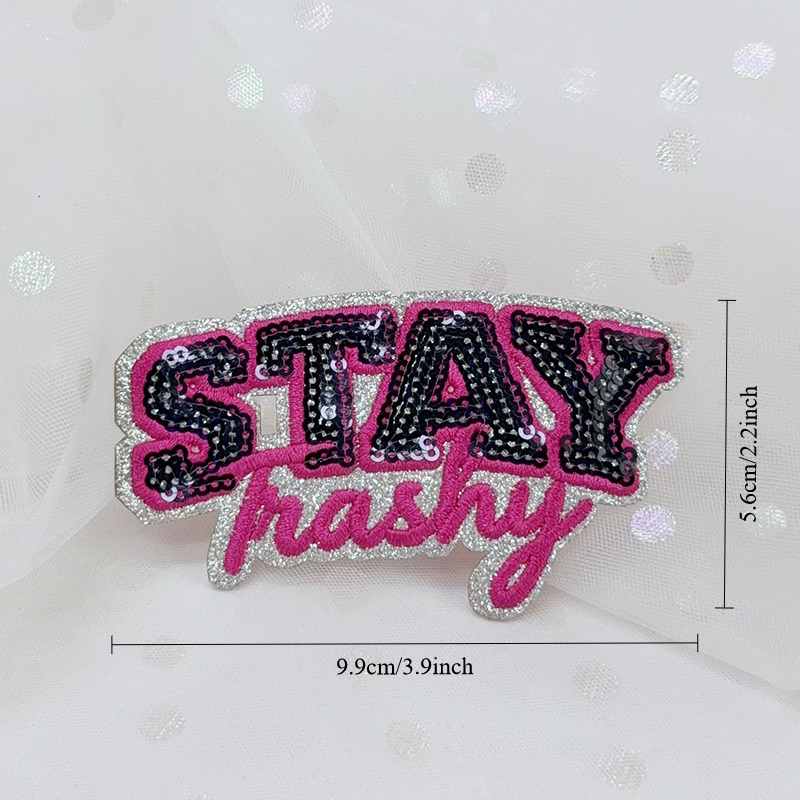 SEQUIN STAY TRASHY Embroidered Hat Patch