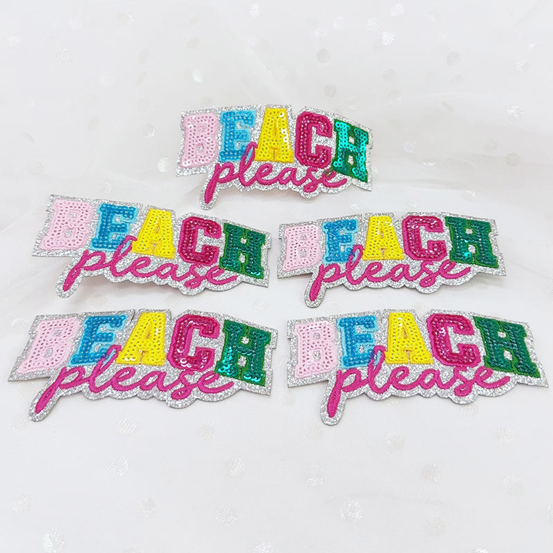 SEQUIN BEACH PLEASE Embroidered Hat Patch