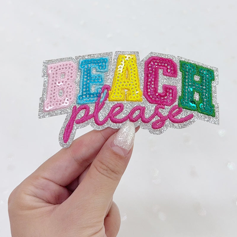 SEQUIN BEACH PLEASE Embroidered Hat Patch
