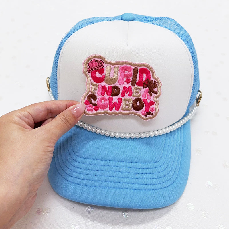 CUPID FIND ME A COWBOY  Embroidered Iron-On Patch