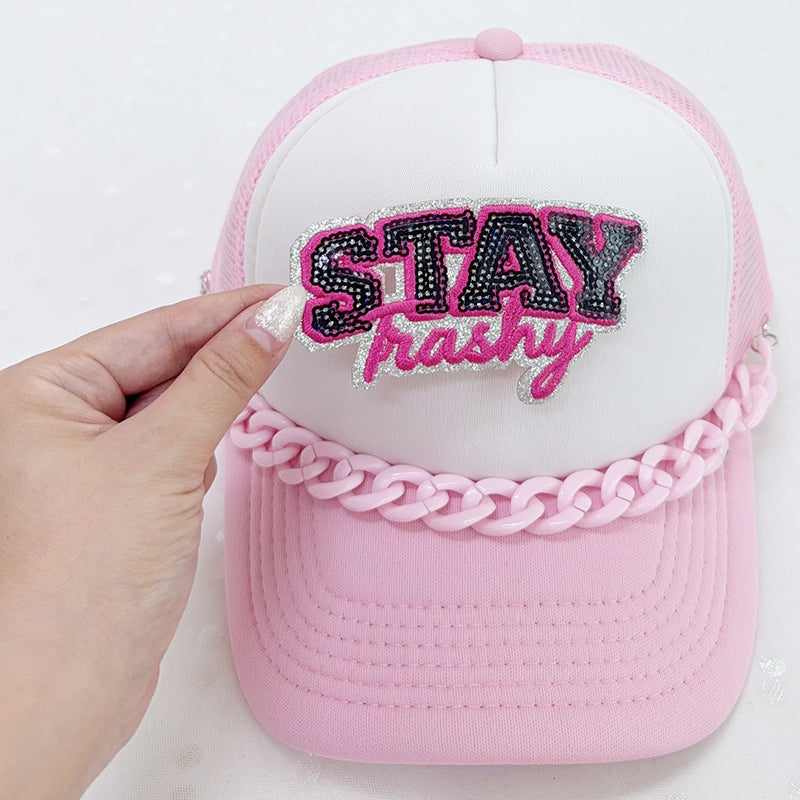 SEQUIN STAY TRASHY Embroidered Hat Patch