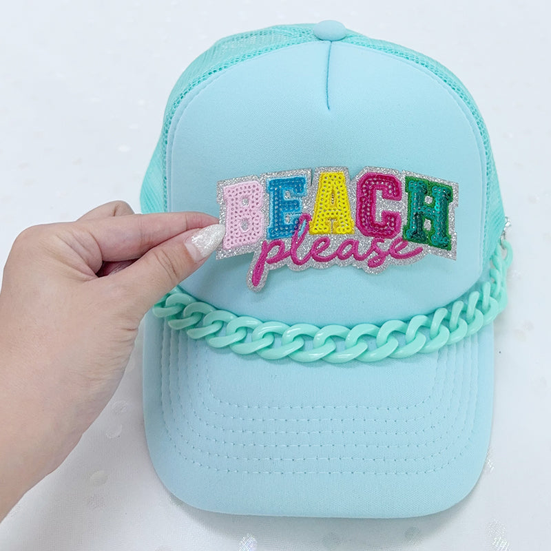 SEQUIN BEACH PLEASE Embroidered Hat Patch