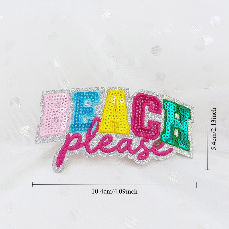 SEQUIN BEACH PLEASE Embroidered Hat Patch